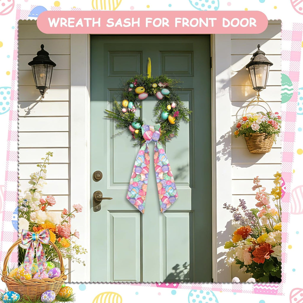 2Pcs Boxwood Wreath Sash Collection for Front Door: Perfect Spring, Easter, Valentines Decor with Elements Detailing, Water Proof, No Fading, No Fear of Sun, Rain, Wind, Specially Designed for Outdoor