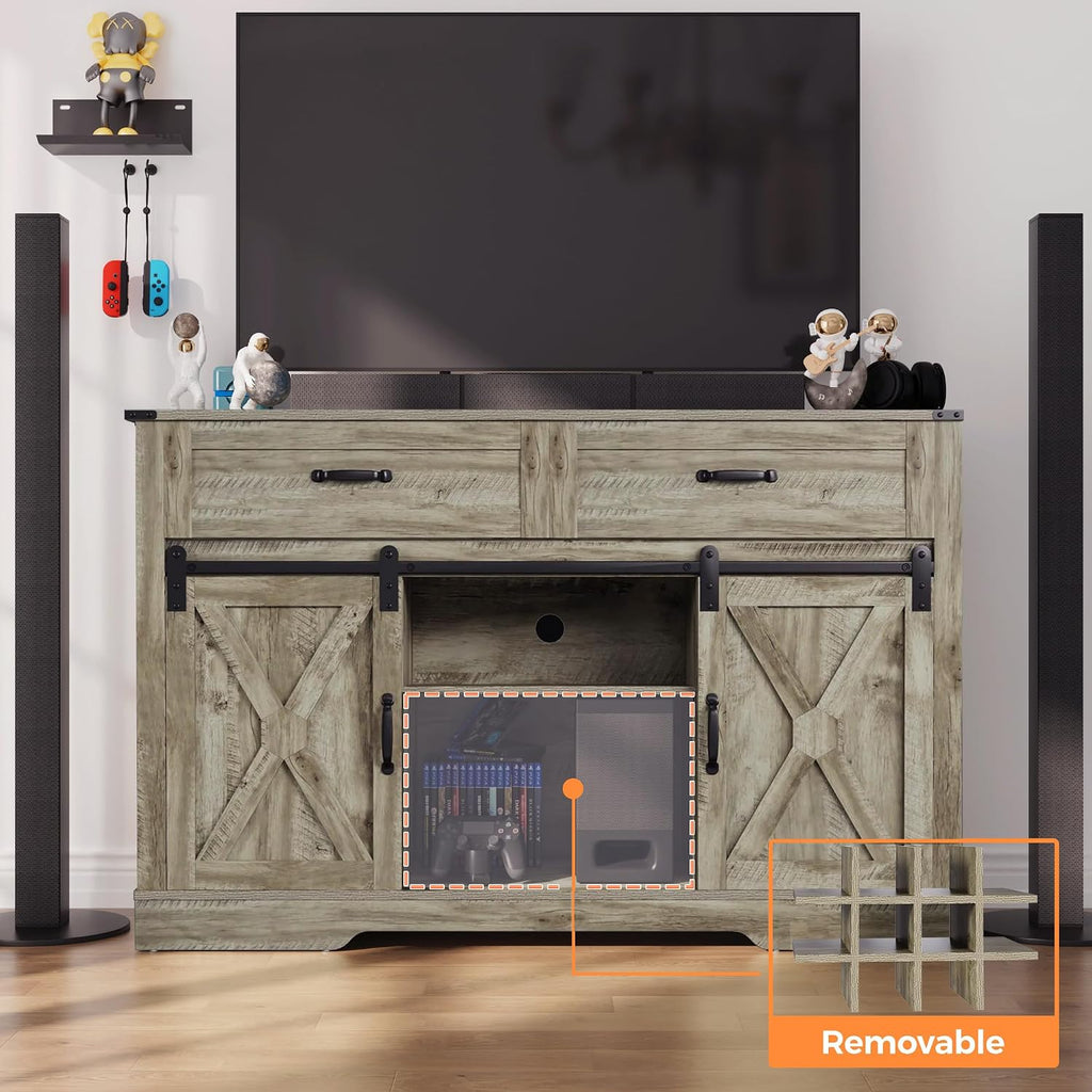 RoyalCraft 52'' Coffee Bar Cabinet with Storage, Farmhouse Sideboard Buffet with with Doors and Shelves, Light Grey