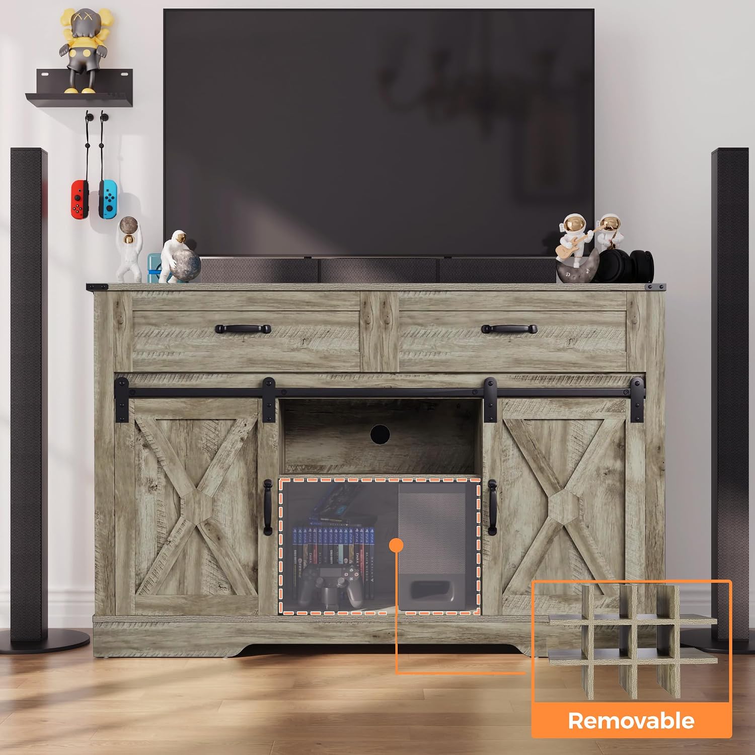 RoyalCraft 52'' Coffee Bar Cabinet with Storage, Farmhouse Sideboard Buffet with with Doors and Shelves, Light Grey