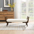 Mid-Century Modern Bedroom Ottoman,52“ Upholstered Bench for End of Bed, Soft Chenille Fabric & Walnut Wood Legs for Living Room, Entryway (Beige)