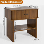 Nightstand with Fluted Sliding Door, 3-Tier Side Table with Hidden Cabinet and Open Storage, 21.7" Wide Modern End Table, for Living Room, Bedroom, Dorm, Spacious Desktop Space, Walnut Brown