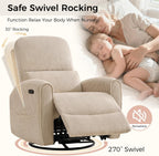 Power Swivel Rocker Recliner, Swivel Glider Nursery Electric Recliner Chair with Lumbar Support, Upholstered Rocking Recling Chairs for Adults Nursery, Living Room, Bedroom, Corduroy Camel