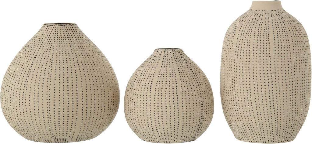 Creative Co-Op White Stoneware Vases with Textured Black Polka Dots (Set of 3 Sizes)