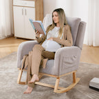 HCHAIRH Rocking Chair Nursery, Sherpa Nursing Rocking Chairs, Upholstered Nursery Glider Rocker for Mom Nursery Morden Accent Rocking Chair Pillow for Living Room,Bedroom,Teddy Light Grey