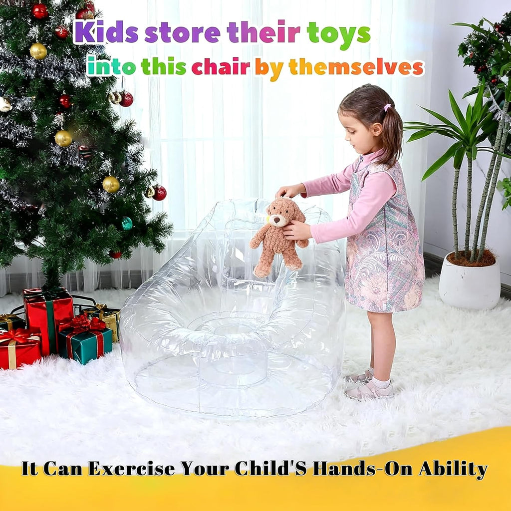 Clear Stuffed Animal Storage Bean Bag Chair for Kids 150L PVC Waterproof Toy Organizer Bean Bag Chair Cover with Zipper, Easy-Clean Plush Toy Holder Seat for Nursery & Playroom (A)