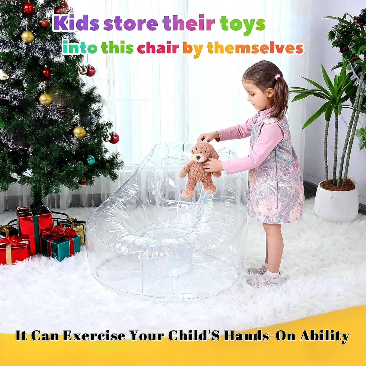 Clear Stuffed Animal Storage Bean Bag Chair for Kids 150L PVC Waterproof Toy Organizer Bean Bag Chair Cover with Zipper, Easy-Clean Plush Toy Holder Seat for Nursery & Playroom (A)