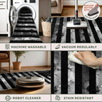 USA American Flag Runner Rug 2x6ft, Vintage USA Stars Stripes Flag School Hallways Runner Rug, Black Kitchen Floor Mat, Non-Slip Washable Low Pile Carpet for Entryway Living Room Bedroom Playroom