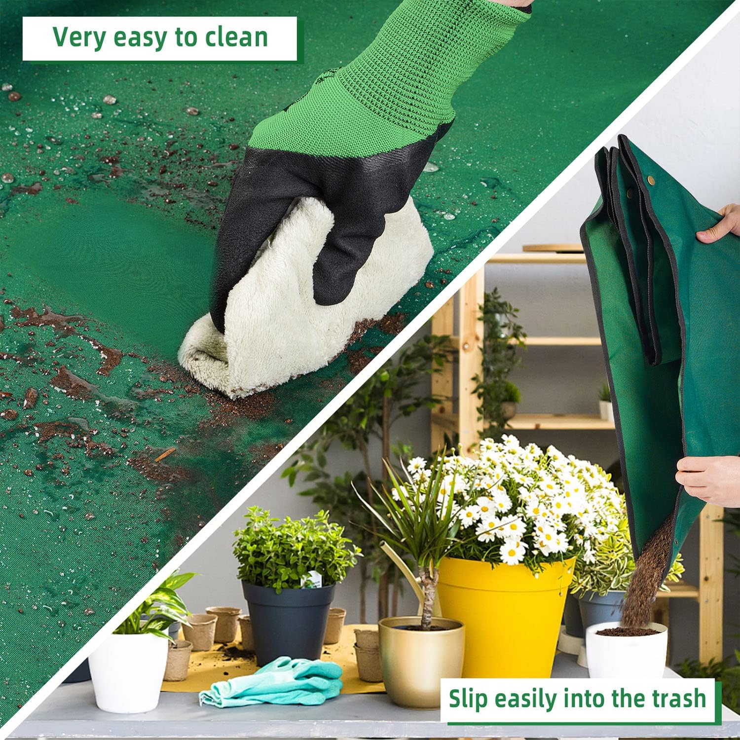 Extra Large Repotting Mat for Indoor Plant Transplanting and Mess Control, 43" X 29" Thickened Waterproof, Foldable and Easy to Clean, Suitable for Succulent Plants, Green