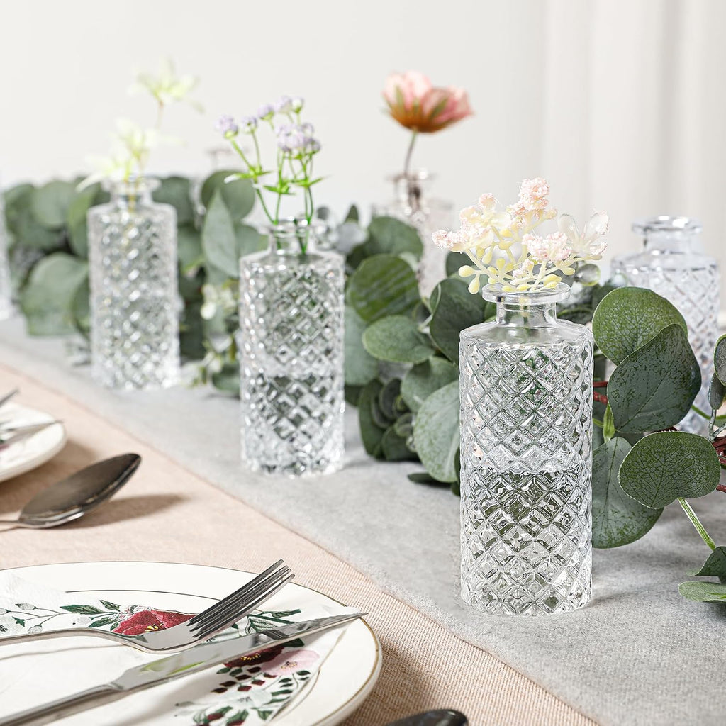 Clear Glass Bud Vase, 20 Pack Living Bud Vases, Small Diamond Bud Vases in Bulk, Mini Flowers Vases for Table Centerpiece, Office, Wedding Reception, Home Decor