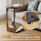 Elbourn Folding Side Table End Couch Tables,Metal Frame C-Shaped TV Stand for Sofa Living Bedroom Bedside Coffee Small Spaces(Vintage Wood Color)