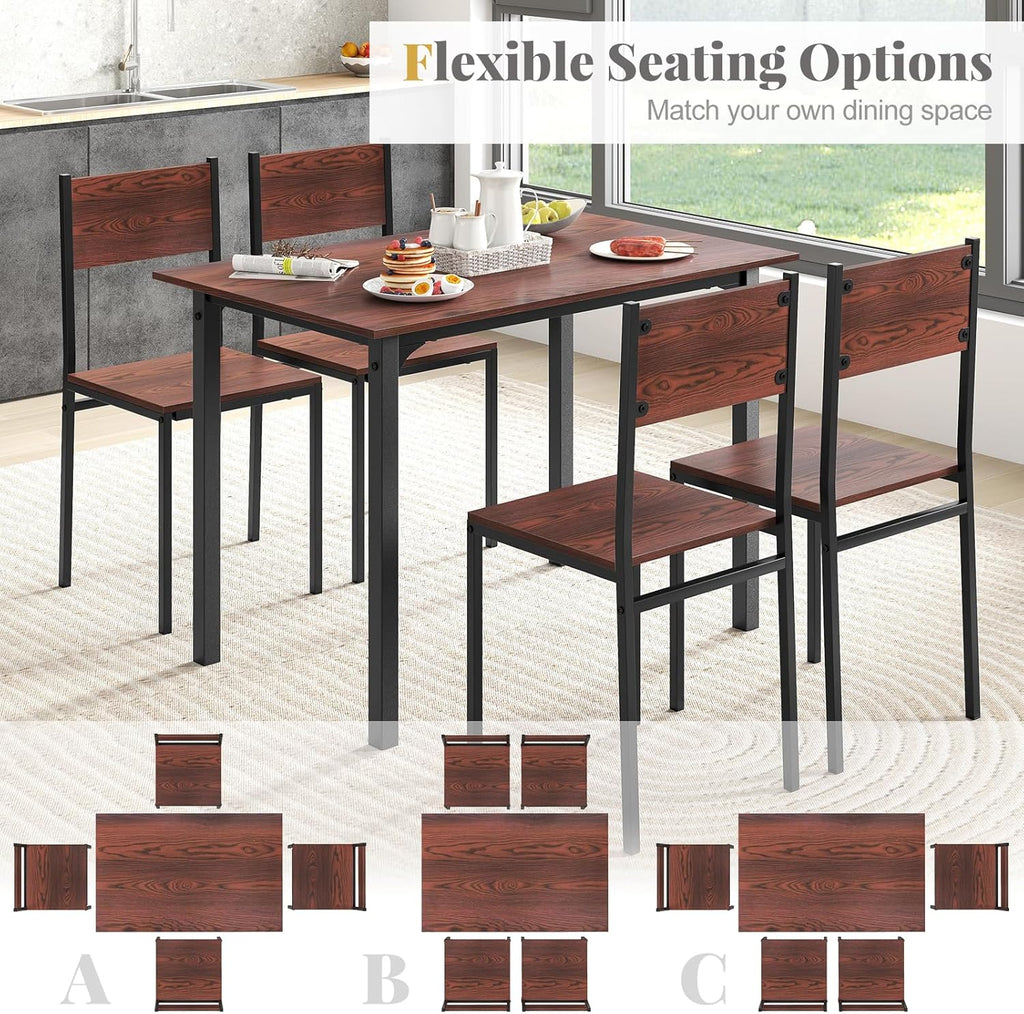 Tangkula Dining Table Set for 4, Modern Table and Chairs Set of 4 for Kitchen Dining Room Breakfast Nook (Walnut)