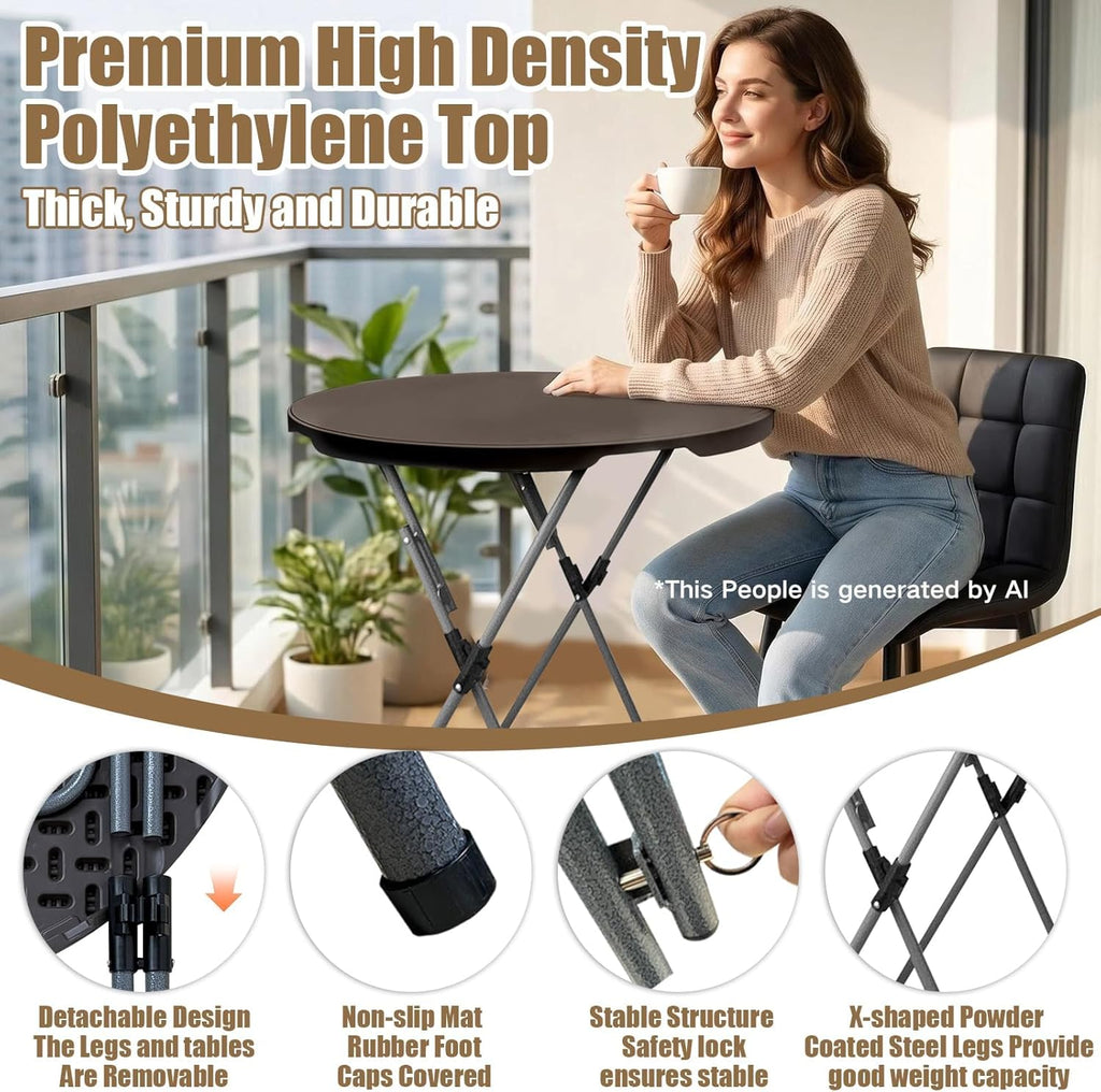 Hightop Cocktail Table 32in Round Folding Bar Height with Detachable Legs, Tall Bar Folding Table Indoor Outdoor Use for Wedding Bar Patio Parties (2PC, Brown)