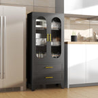 winiowa 61" Tall Kitchen Pantry Storage Cabinet, Black Metal Storage Cabinet with Adjustable Shelves & Glass Doors & Drawers, Food Pantry Cabinets for Kitchen, Bathroom, Dinning Room, Living Room