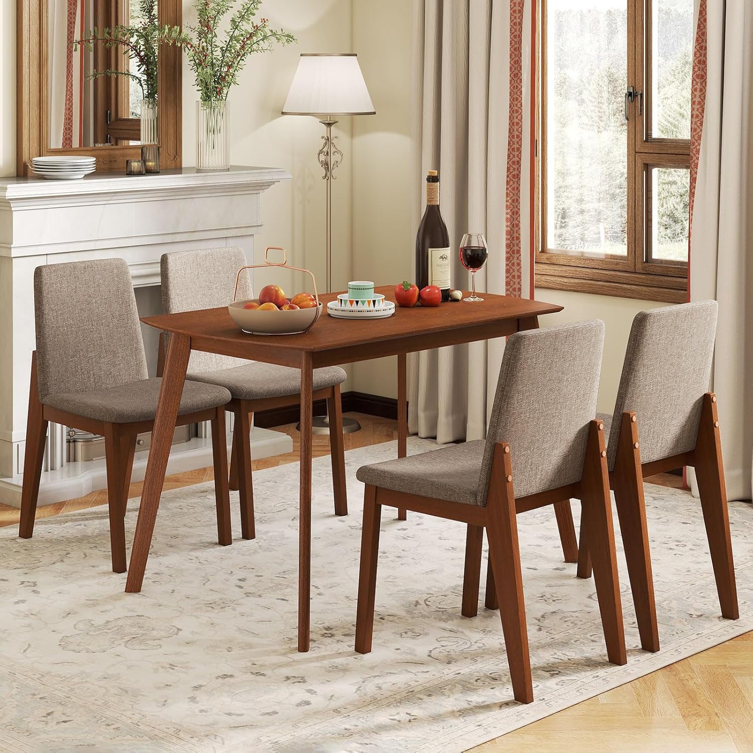 Giantex Dining Table Set for 4, Rectangular Kitchen Table and Chairs Set w/Rubber Wood Frame, Padded Seats & Backrests, Space-saving Dinette Set for Small Space, Apartment, Dining Room, Breakfast Nook