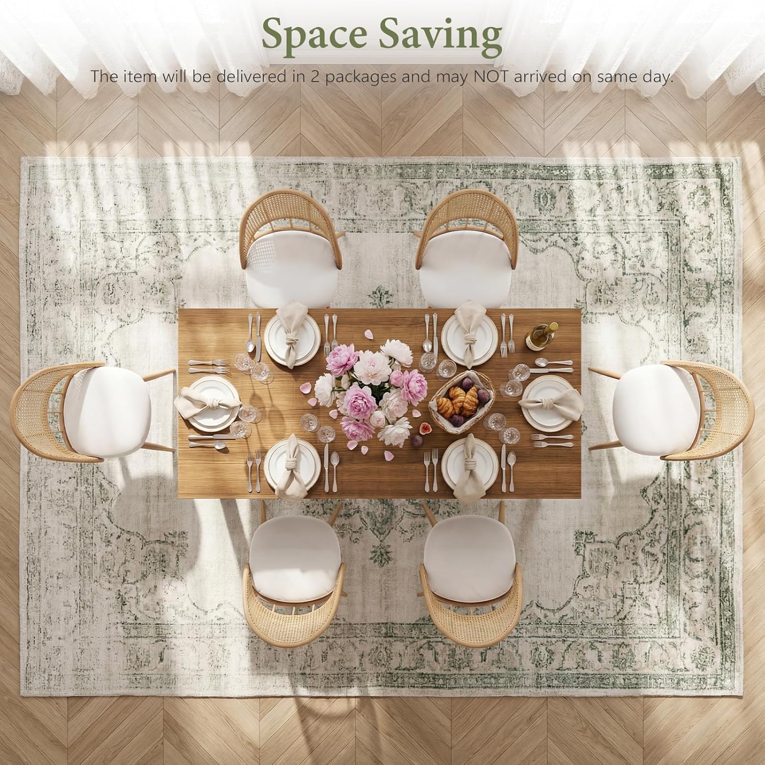 STHOUYN 71"-87" Farmhouse Wood Extendable Dining Room Table Set with 6 Upholstered Chairs, Rectangular Expandable Retractable Kitchen Table and Chairs Set of 6 (71"-87" Brown Table + 6 White Chairs)