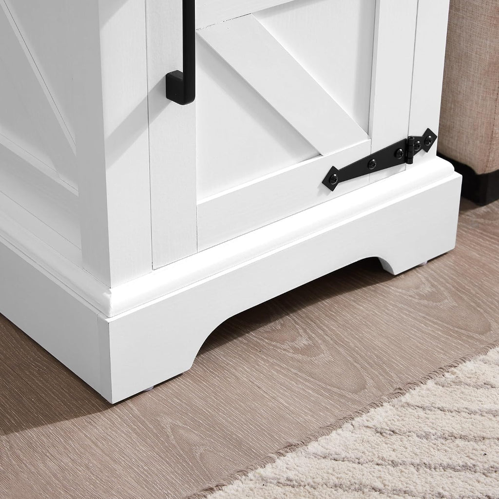 Havemies Farmhouse End Table with Barn Door, Adjustable Shelf Nightstand & Sofa Side Table, Rustic Rectangular Storage Table for Living Room or Bedroom (White)