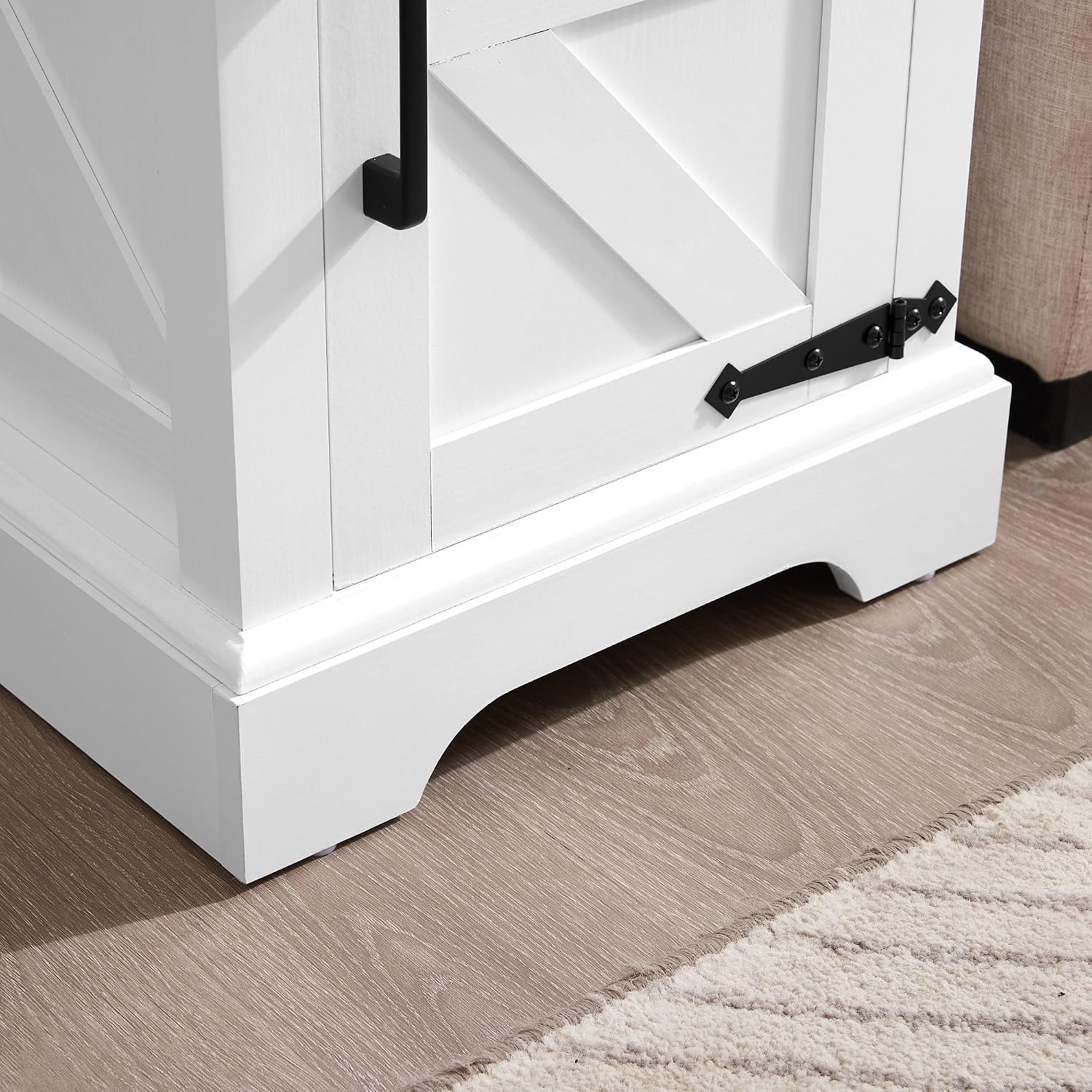 Havemies Farmhouse End Table with Barn Door, Adjustable Shelf Nightstand & Sofa Side Table, Rustic Rectangular Storage Table for Living Room or Bedroom (White)