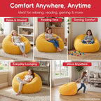 2.5FT Bean Bag Chair for Teens & Youth, Beanbag Chair with High-Density Foam Filling, Soft Chenille Boneless Reading Chair, Cozy Bean Bag for Bedroom, Reading & Dorm(Yellow, 31.5" W x 31.5" D x 20" H)