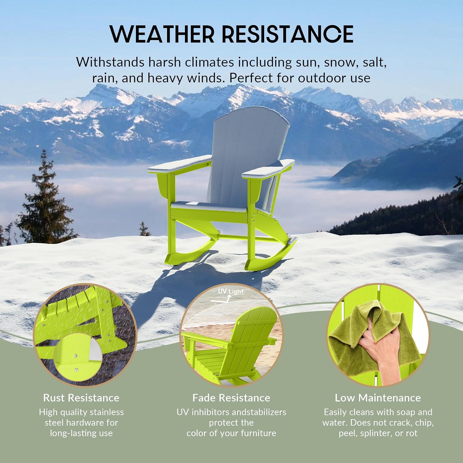 WestinTrends Malibu Outdoor/Patio Poly Adirondack Rocking Chair, Lime
