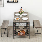Garvee Dining Table Set for 4, Kitchen Table Set for 4 with 2 Benches, 3 Piece Dining Room Table Set for Small Space Apartment, Grey