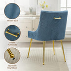 WUTUTUEE Velvet Dining Chairs Set of 2 Gold Legs,Upholstered Velvet Accent Chairs, Pleated Back Design & Gold Pull Handle, Mid Century Modern Chairs for Dining/Kitchen/Living Room,Light Blue
