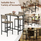 Tangkula 3 Piece Counter Height Bar Table Set, Pub Table and Chairs Set of 2, High Top Console Table with Stools for 2, Space-Saving Dinette Set for Breakfast Nook (Grey)