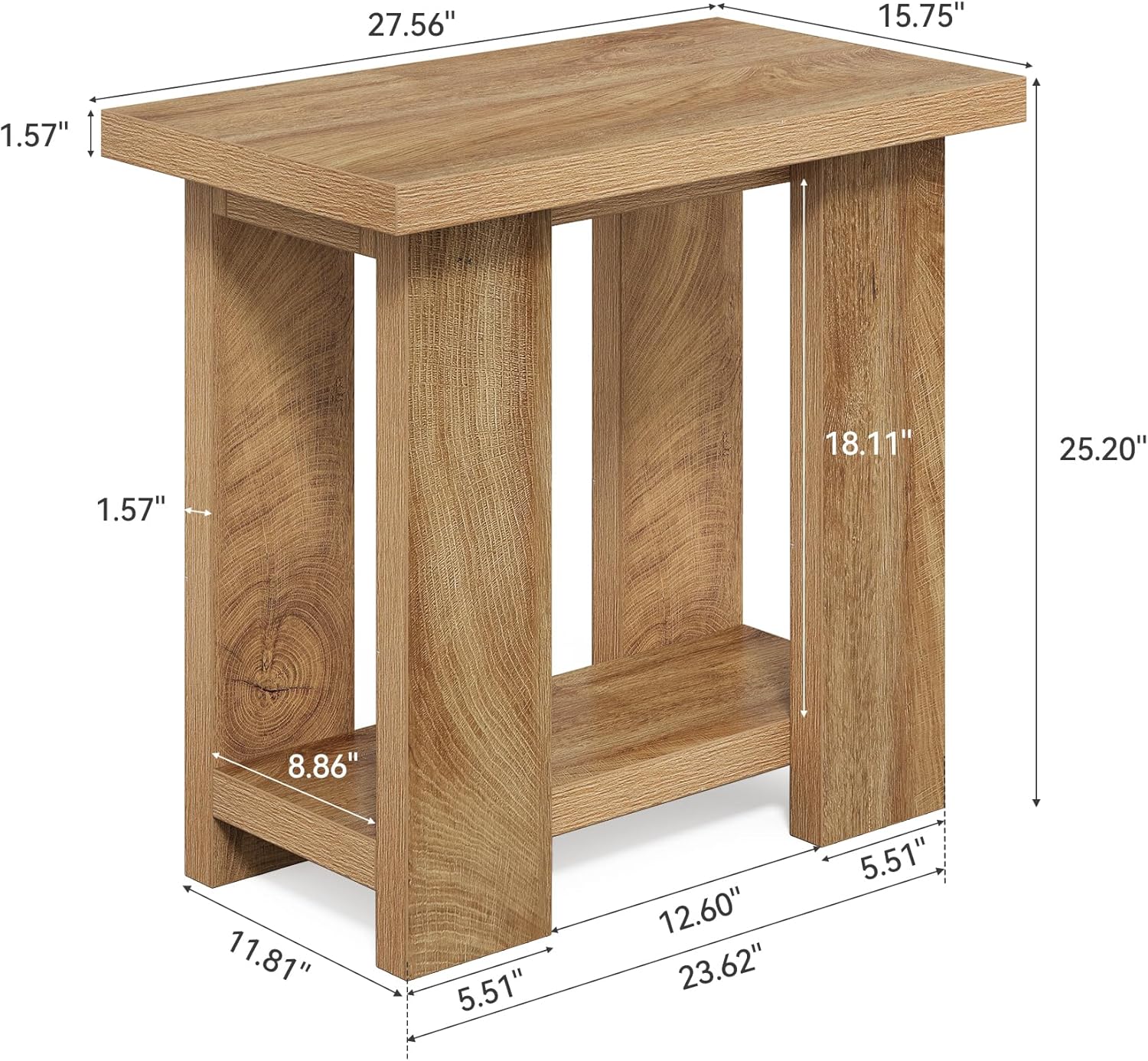 LITTLE TREE 2-Tier Side Table, Farmhouse End Table with Storage Shelves, Small Nightstand Wooden Beside Table Bed Side Table for Small Spaces, Living Room, Bedroom, Light Brown