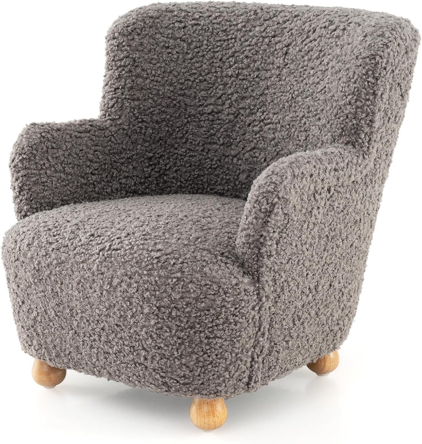 HONEY JOY Toddler Couch, Comfy Kids Chair w/Solid Wooden Frame & Sherpa Fabric, Upholstered Armchair Preschool Furniture, Baby Couch for Playroom, Kids Sofa for Girls Boys (Grey)