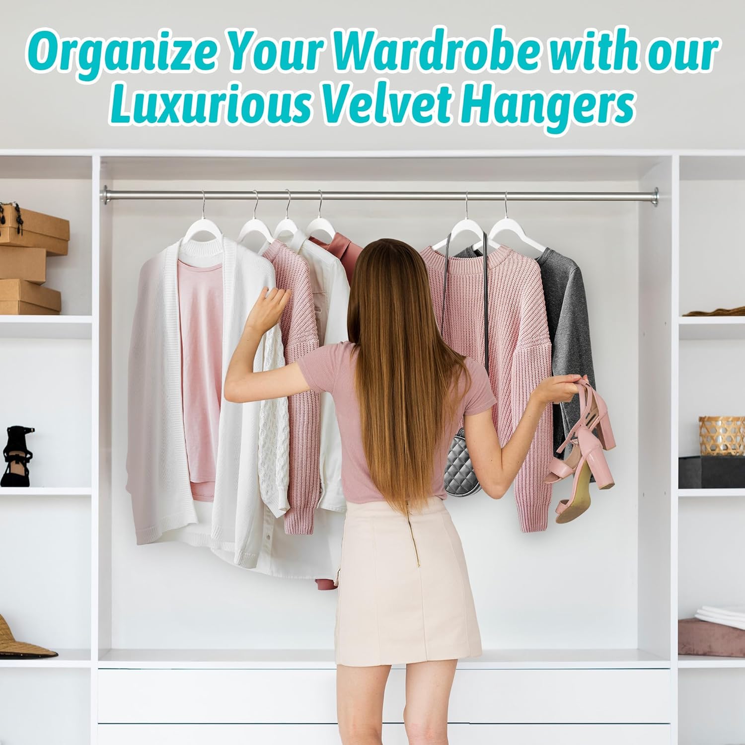 Sishynio Velvet Hangers 100 Pack, Space Saving Non Slip Hangers for Closet Organization, Slim Flocked Clothes Hangers with 360° Hooks for Shirts, Dresses, Pants, Coats and Tops(White)