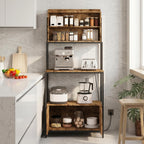GarveeHome 6-Tier Kitchen Bakers Rack with Power Outlets, Microwave Stand Coffee Bar Cabinet with Storage Shelves & Louvered Door for Home Office Living Room, Rustic Brown