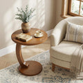 Tribesigns C Shaped End Table, Round Wood Side Table, Mid-Century Modern Style, Heavy Base, for Living Room, Bedroom, Small Space, Brown