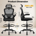 Drafting Chair, Tall Office Chair for Standing Desk, Ergonomic High Back with Headrest, Lumbar Support, Foot Ring and Flip-up Armrests, Black