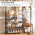 HOOBRO Hall Tree, Entryway Coat Rack Shoe Bench, Shoe and Coat Rack for Entryway, Hall Tree Coat Rack, with Non-Woven Fabric Drawer, for Entrance, Foyer, Rustic Brown and Black BF113MT01