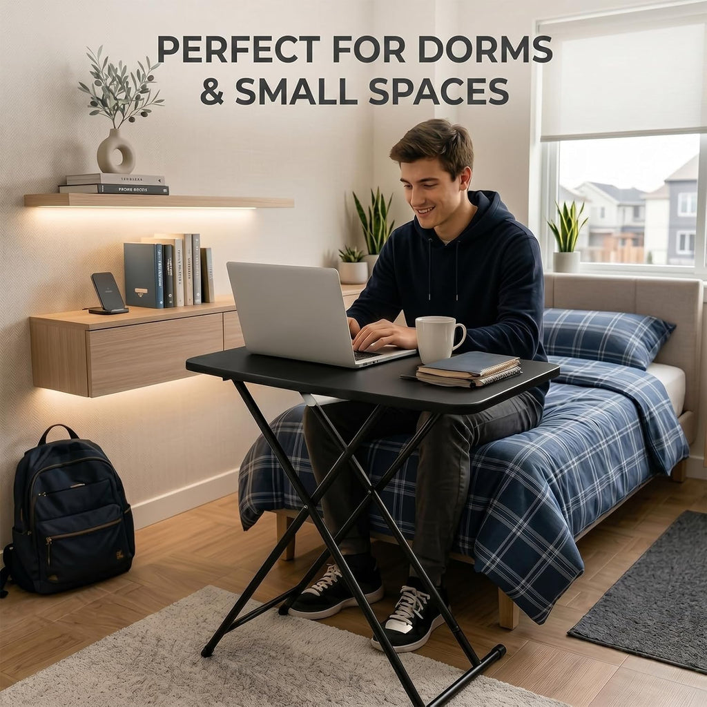 26 Inch Adjustable Height Personal Folding Table - Lightweight Portable Desk for Small Spaces, Dorm Room, TV Tray, Craft Table & Camping - Easy Fold Flat Storage, No Assembly Required, Black