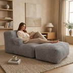 Giant Bean Bag Chair — Plush Faux Fur, Foldable Memory Foam Lounger, Removable Washable Cover for Living Room, Gaming & Lounge (Stripe Grey)