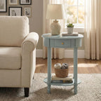 COZAYH French Country Oval End Table with 1 Small Drawer, Farmhouse Wood End Table with Additional Storage Shelf, Elegant Bedside Table for Small Spaces,Living Room,Bedroom, Light Green