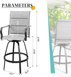 Vongrasig 4 Piece Outdoor Patio Swivel Bar Chairs, All Weather Padded Sling Textile High Top Bar Stools, Bistro Set for Backyard, Lawn Garden, Balcony, Padded Light Gery