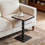 AMBIRD Mosaic Shell Accent Side Table – Handcrafted Small End Table for Tight Corners, Beside Chairs & Plant Display | No-Tool Assembly, Modern Vintage Decor for Bedroom, Living Room (11.8")