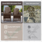 Stackable Adirondack Chairs Set of 2, Weather-Resistant Outdoor Patio Seating, Low Maintenance Poly Lumber Chairs for Porch, Deck, Garden, Fire Pit (Brown)