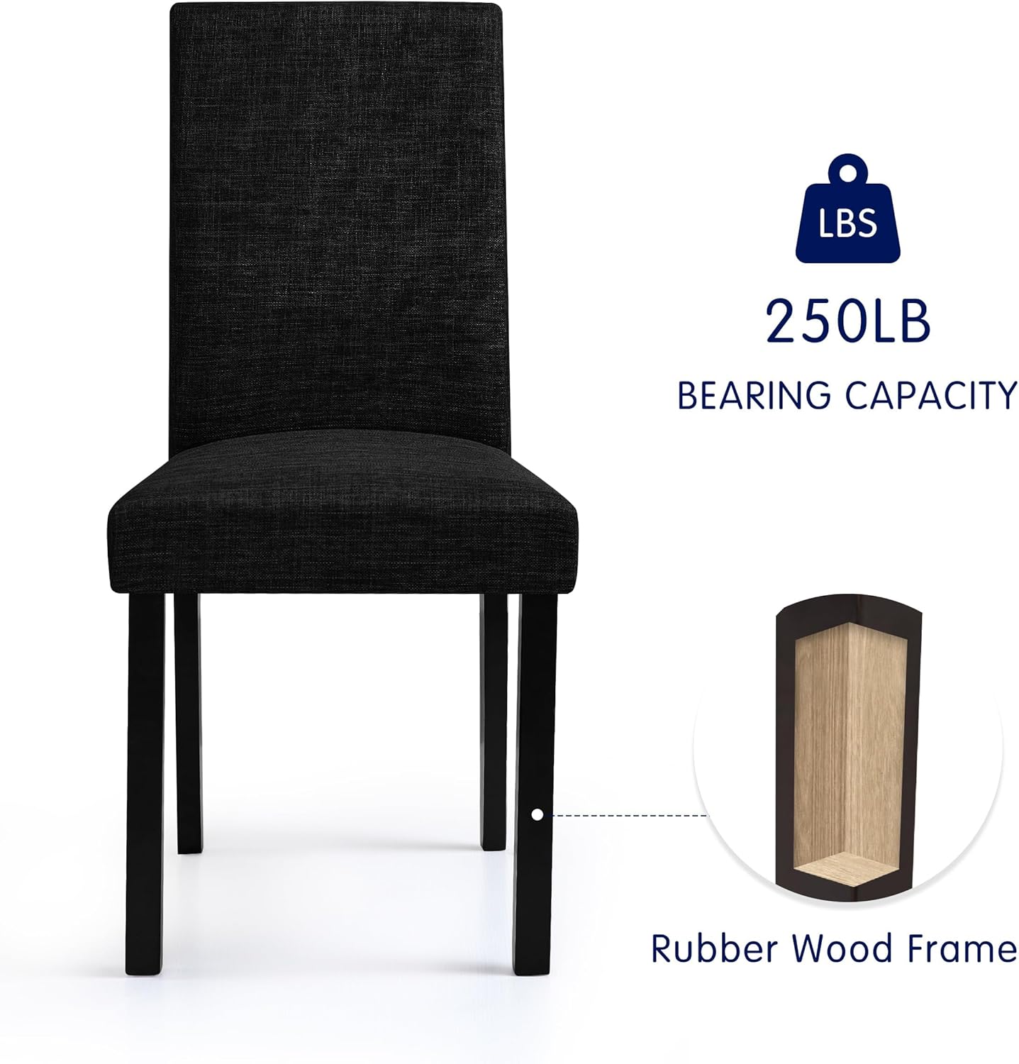 CHUN YI Upholstered Dining Chairs Set of 4, Fabric Dining Room Chairs with Solid Wood Legs, Modern Parson Chairs for Kitchen, Restaurant, Hotel, Black