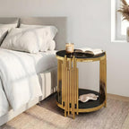 Round Glass End Table with 2-Tier Tempered Glass Top, Stainless Steel Legs Side Table, Modern Accent Table for Living Room Bedroom Home Office