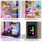 10-Tier Glass Display Cabinet with RGB Light&Auto Sensor,Gaming Room,Black | 71''H Lockable Curio Cabinet with Glass Doors,China Cabinets with Removable Shelves for Collectibles,Lighted Showcase