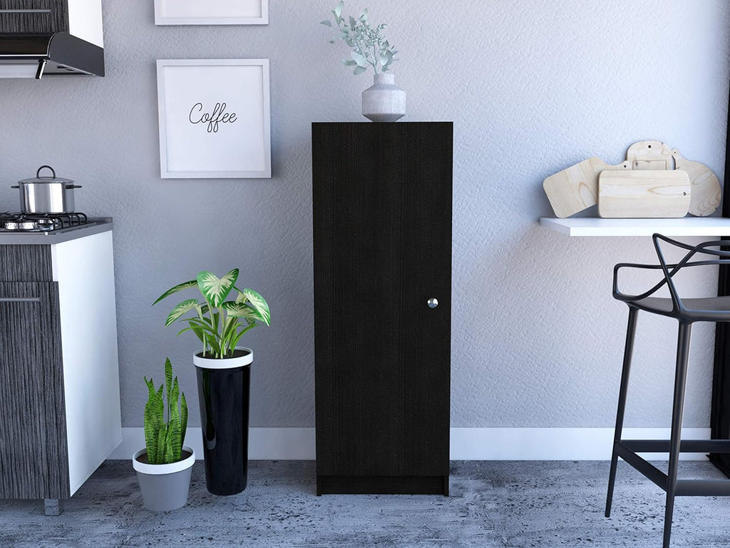16.9" D*12.3" W*47" H Corner Freestanding Kitchen Pantry with 3 Shelves, Single Door, Rectangular Storage Cabinet, Traditional, for Living Room, Dining Room, Black