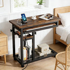 Side Table with Wheels, Mobile C Table,Narrow Desk,Convenient Charging Station