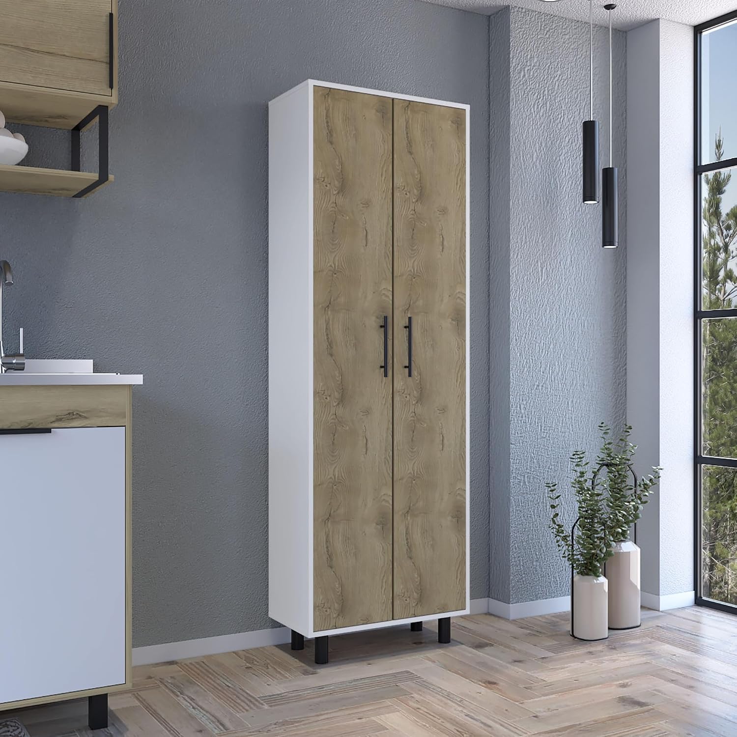 Modern Contemporary Multistorage Cabinet, Storage Locker with Five Shelves,for Kitchen Home