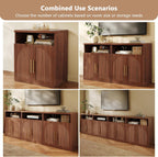 Fluted Buffet Cabinet with Storage, 31.5" Wide Wood Sideboard Credenza with Open Storage Shelf & Adjustable Shelves, Modern Kitchen Entryway Accent Table for Dining Room Living Room Hallway, Walnut