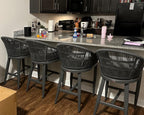 PURPLE LEAF Outdoor Bar Height Stools Set of 2 Patio Metal Modern Wicker Rattan Bar Chairs Woven Aluminum Barstools with Back and Cushions for Balcony Garden Indoor Kitchen Outside Gray