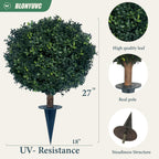 kyesyes Artificial Boxwood Ball Bush 27" Tree UV Resistance Rated with Spike. Easy to Push in The Ground.Plant Looks Great in a Planter Anywhere. Indoor/Outdoor Decor 2 Pack