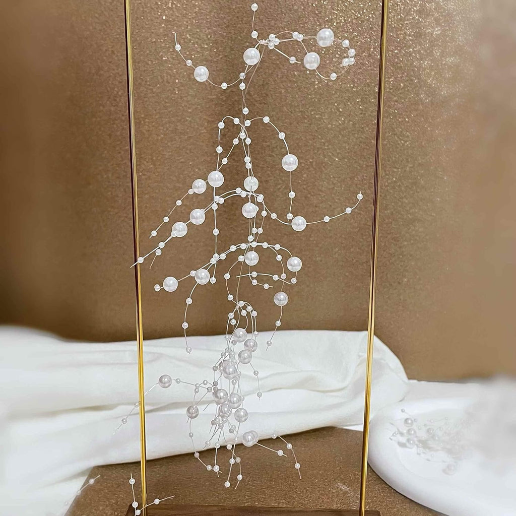 TeaSu 24Pcs Pearl String for Floating Candle Centerpieces, Pearl Vase Filler Decor for Wedding Centerpieces (White)