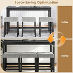 4-Piece Bar Height Table and Chairs with Power Outlet, 59" Counter Height Dining Table Set for 3, High Pub Tables with 3 Linen Upholstered Stools for Kitchen Bar Dining Room (Black RectTable+3Chair)